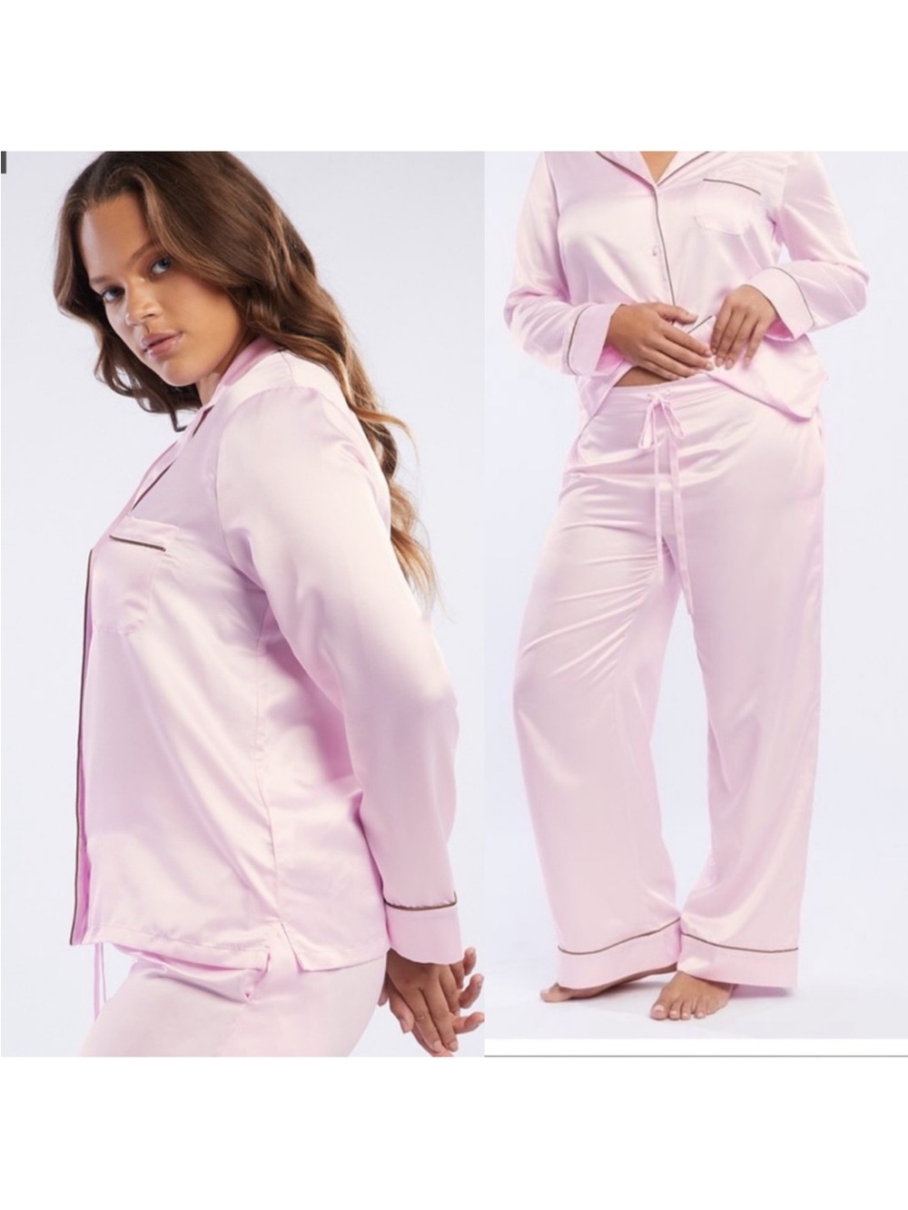 Savage x Fenty Satin Pink Pajama Set Top & Pants Pink Cherry Blossom Size Small